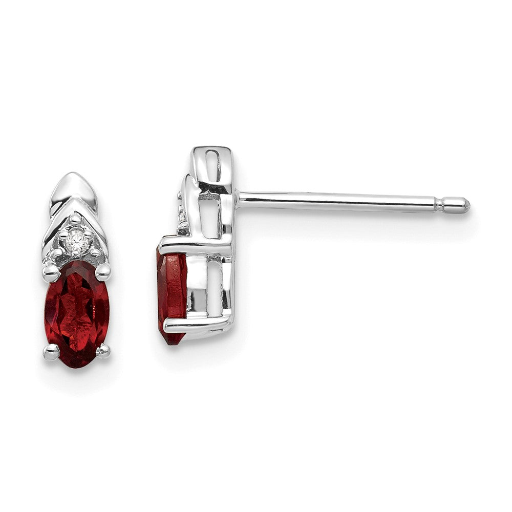 14k White Gold 5x3 Oval January/Garnet and Diamond Post Earrings