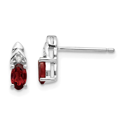 14k White Gold 5x3 Oval January/Garnet and Diamond Post Earrings