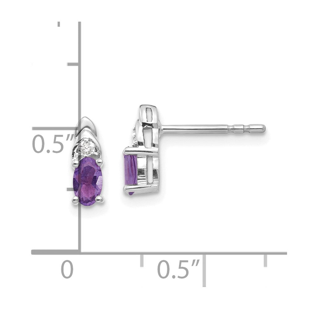 14k White Gold 5x3 Oval February/Amethyst and Diamond Post Earrings