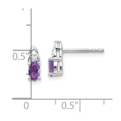 14k White Gold 5x3 Oval February/Amethyst and Diamond Post Earrings