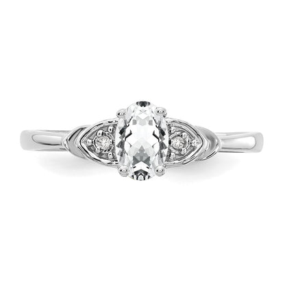 14k White Gold 6x4 Oval April/White Topaz and Diamond Ring