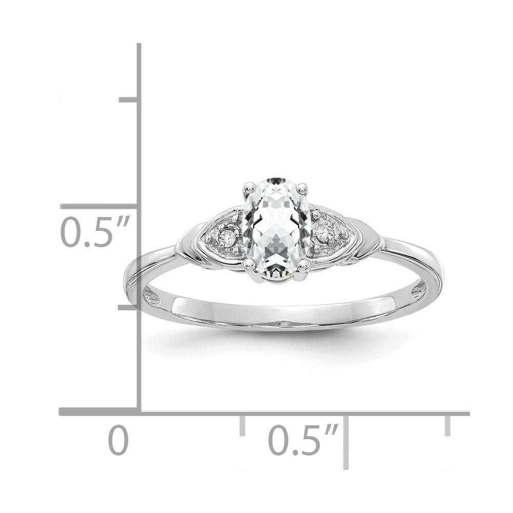14k White Gold 6x4 Oval April/White Topaz and Diamond Ring