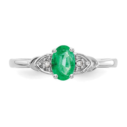 14k White Gold 6x4 Oval May/Emerald and Diamond Ring
