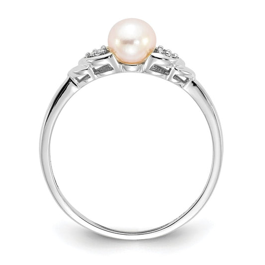 14k White Gold 5mm June/Freshwater Cultured Pearl and Diamond Ring