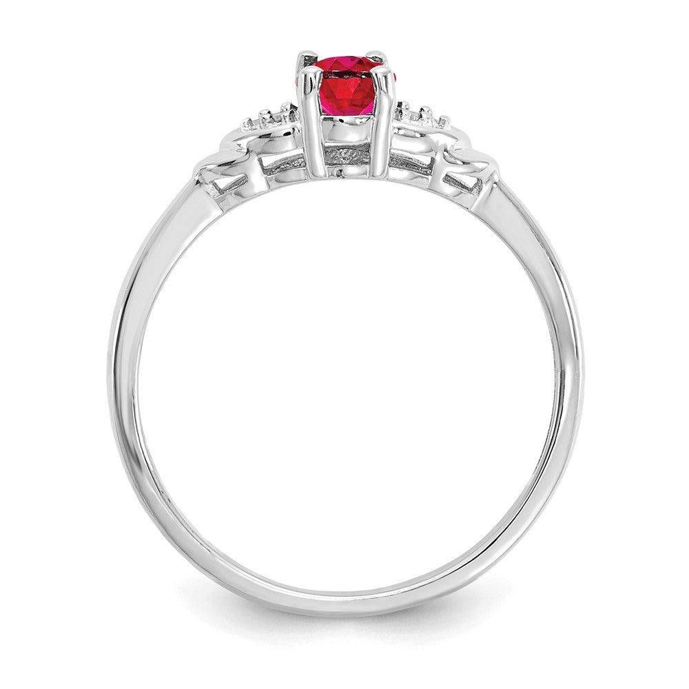 14k White Gold 6x4 Oval July/Ruby and Diamond Ring