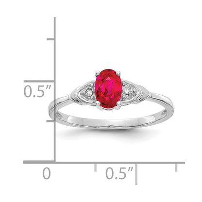 14k White Gold 6x4 Oval July/Ruby and Diamond Ring