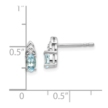 14k White Gold 5x3 Oval March/Aquamarine and Diamond Post Earrings