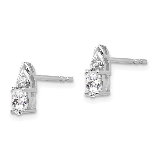 14k White Gold 5x3 Oval April/White Topaz and Diamond Post Earrings