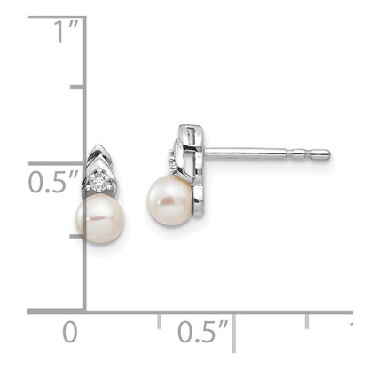 14k White Gold 4.5mm June/Freshwater Cultured Pearl and Diamond Post Earrings