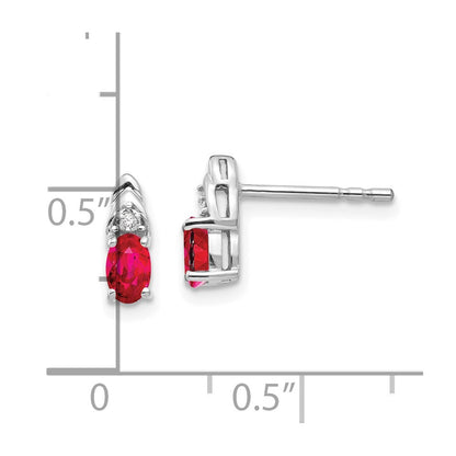 14k White Gold 5x3 Oval July/Ruby and Diamond Post Earrings