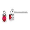 14k White Gold 5x3 Oval July/Ruby and Diamond Post Earrings