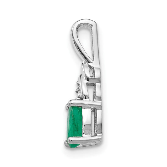 14k White Gold 6x4 Oval May/Emerald and Diamond Pendant