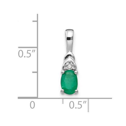 14k White Gold 6x4 Oval May/Emerald and Diamond Pendant