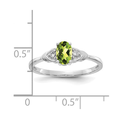14k White Gold 6x4 Oval August/Peridot and Diamond Ring