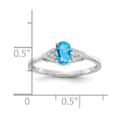 14k White Gold 6x4 Oval December/Blue Topaz and Diamond Ring