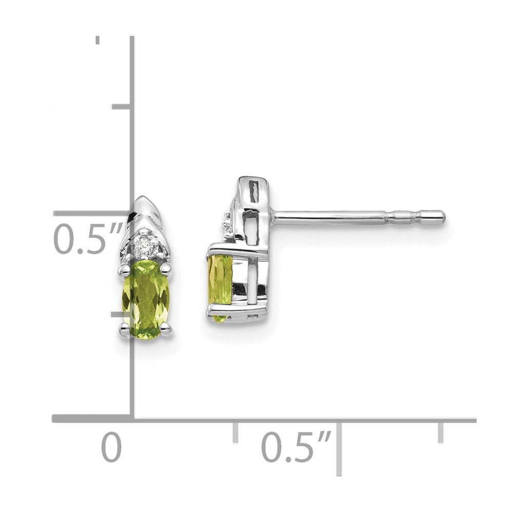 14k White Gold 5x3 Oval August/Peridot and Diamond Post Earrings