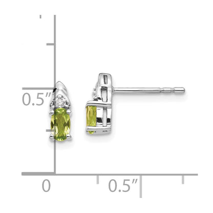 14k White Gold 5x3 Oval August/Peridot and Diamond Post Earrings