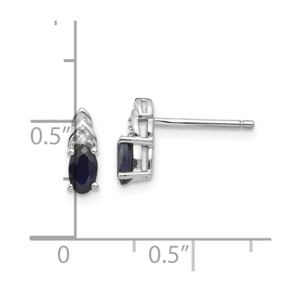14k White Gold 5x3 Oval September/Sapphire and Diamond Post Earrings
