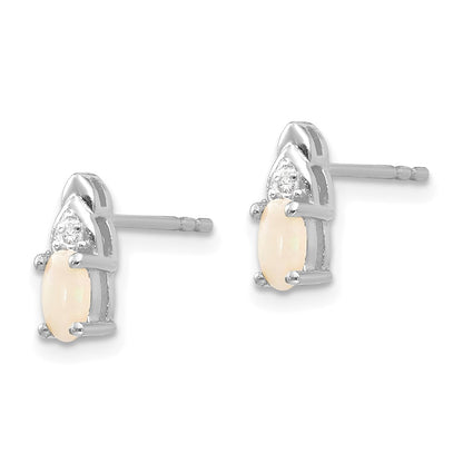 14k White Gold 5x3 Oval October/Opal and Diamond Post Earrings