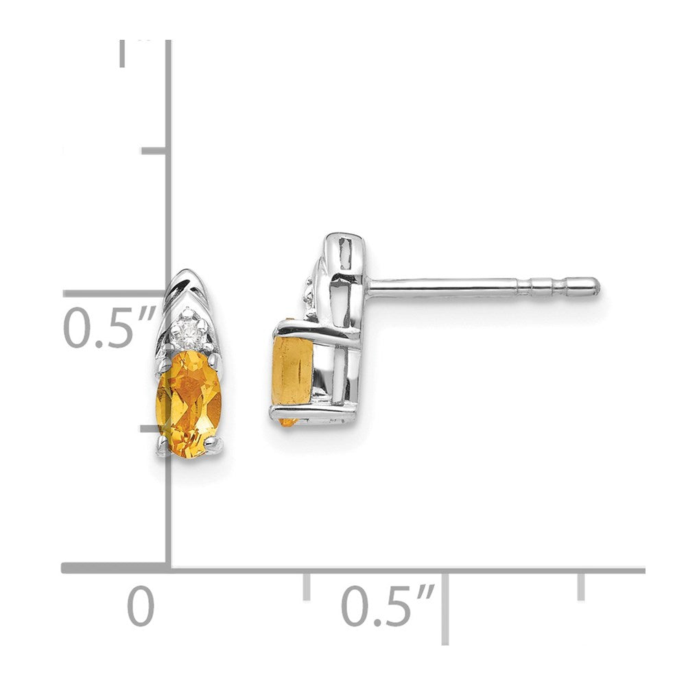 14k White Gold 5x3 Oval November/Citrine and Diamond Post Earrings