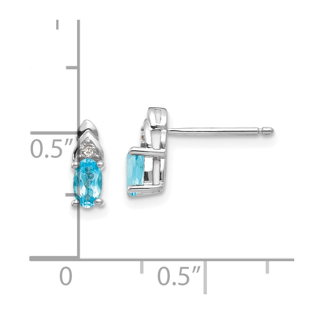 14k White Gold 5x3 Oval December/Blue Topaz and Diamond Post Earrings
