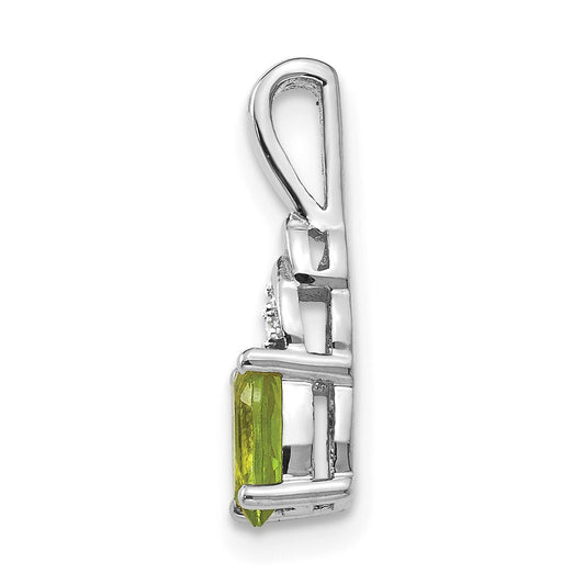 14k White Gold 6x4 Oval August/Peridot and Diamond Pendant