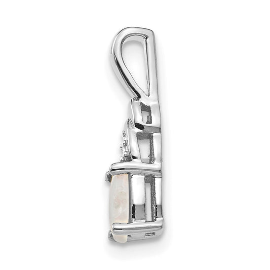 14k White Gold 6x4 Oval October/Opal and Diamond Pendant