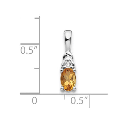 14k White Gold 6x4 Oval November/Citrine and Diamond Pendant
