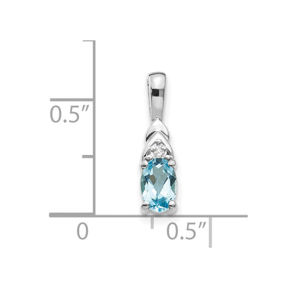 14k White Gold 6x4 Oval December/Blue Topaz and Diamond Pendant