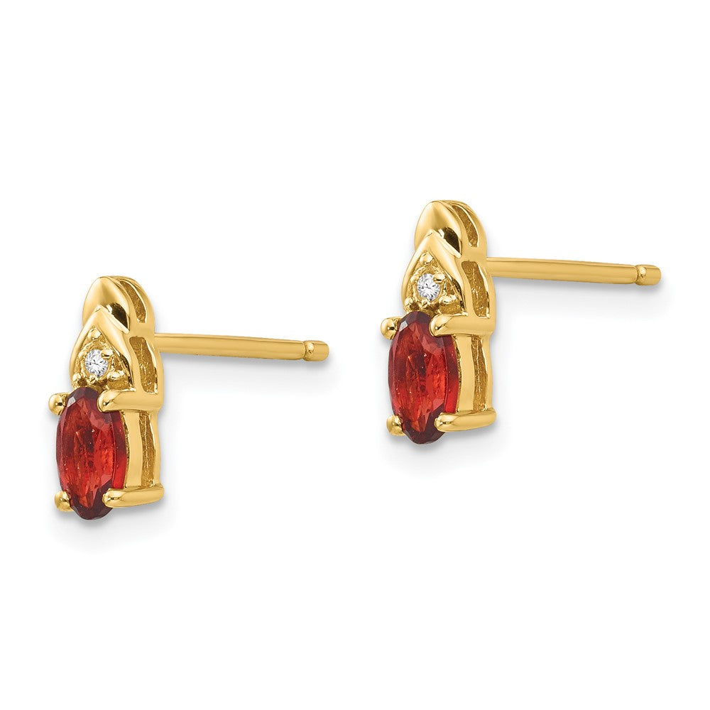 14k 5x3 Oval January/Garnet and Diamond Post Earrings