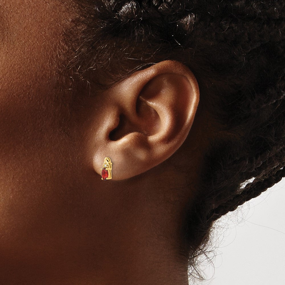 14k 5x3 Oval January/Garnet and Diamond Post Earrings