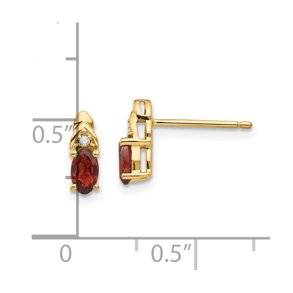 14k 5x3 Oval January/Garnet and Diamond Post Earrings