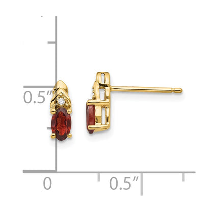 14k 5x3 Oval January/Garnet and Diamond Post Earrings