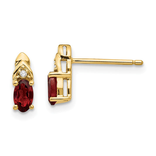 14k 5x3 Oval January/Garnet and Diamond Post Earrings
