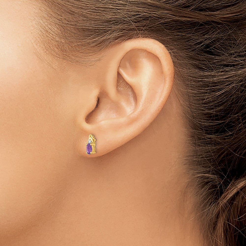 14k 5x3 Oval February/Amethyst and Diamond Post Earrings