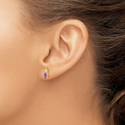 14k 5x3 Oval February/Amethyst and Diamond Post Earrings