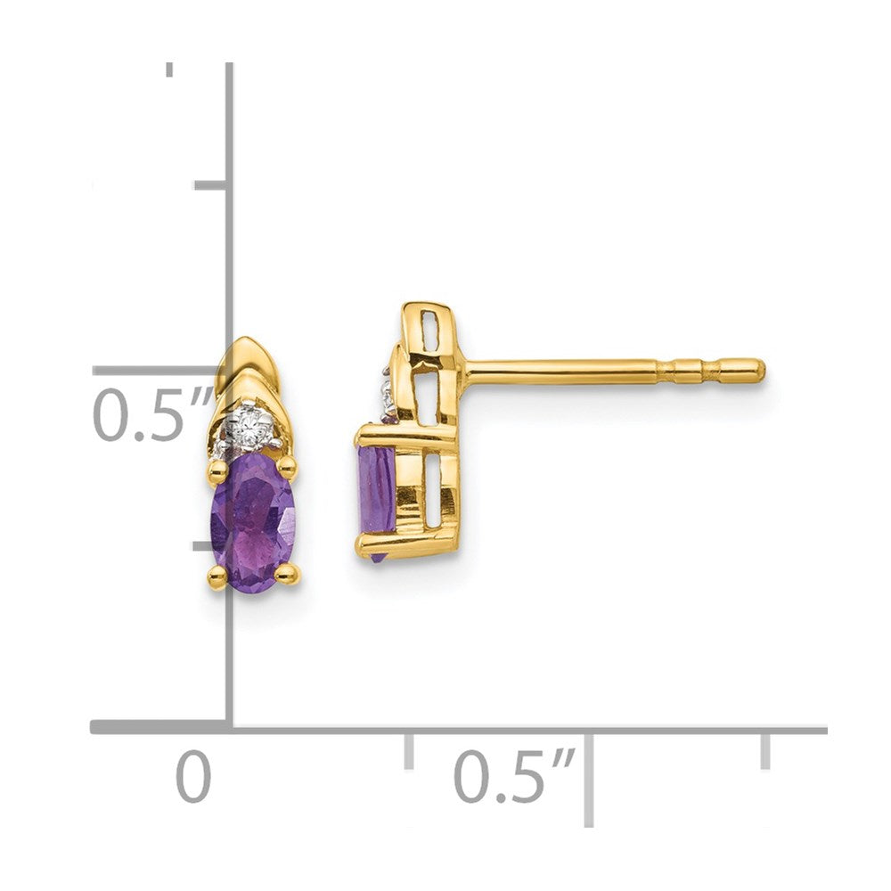 14k 5x3 Oval February/Amethyst and Diamond Post Earrings