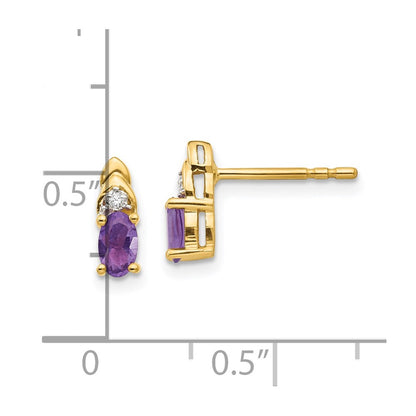 14k 5x3 Oval February/Amethyst and Diamond Post Earrings