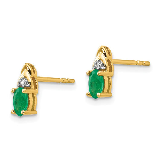 14k 5x3 Oval May/Emerald and Diamond Post Earrings