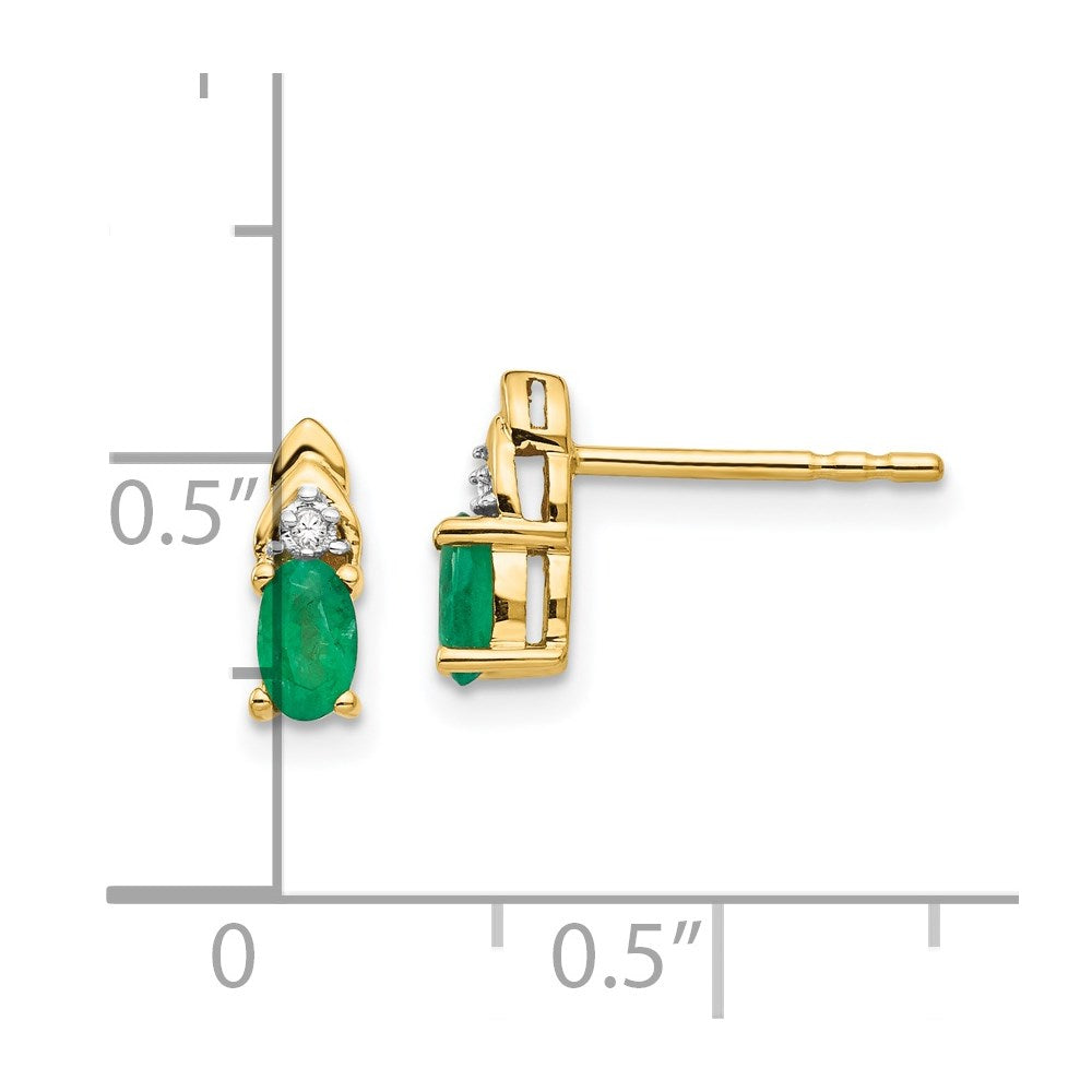 14k 5x3 Oval May/Emerald and Diamond Post Earrings