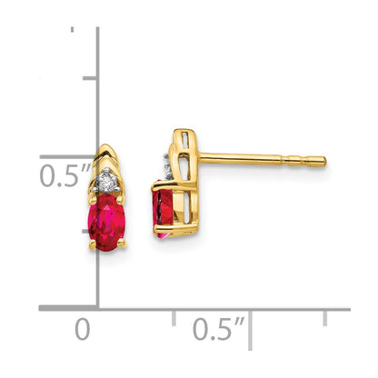 14k 5x3 Oval July/Ruby and Diamond Post Earrings