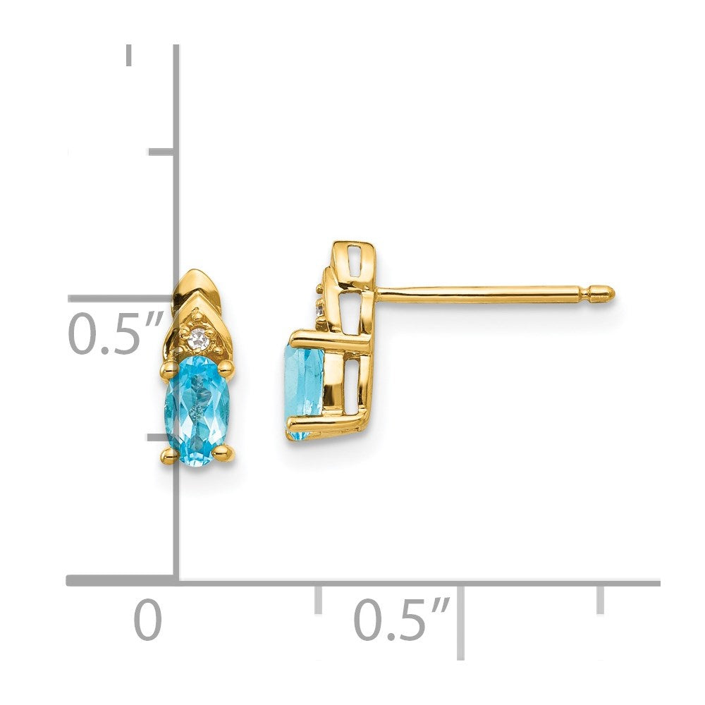 14k 5x3 Oval December/Blue Topaz and Diamond Post Earrings