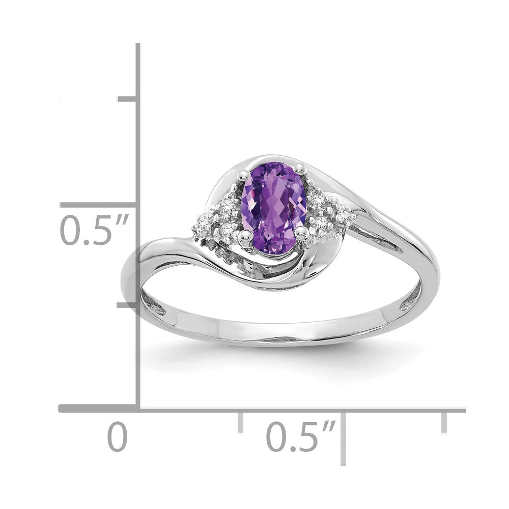 14k White Gold 6x4 Oval February/Amethyst and Diamond Ring