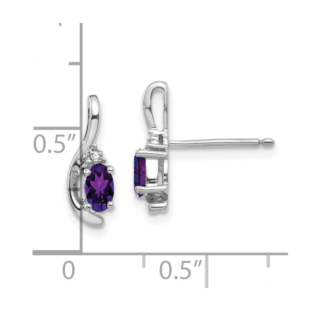 14k White Gold 5x3 Oval February/Amethyst and Diamond Post Earrings