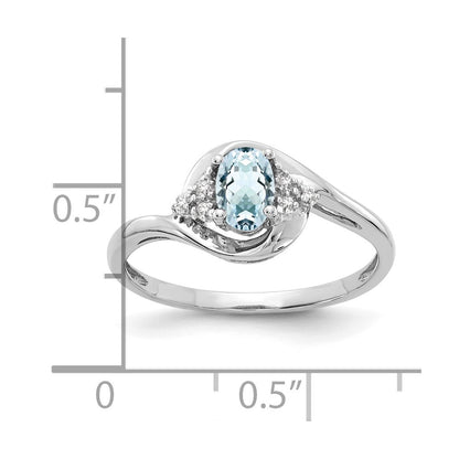 14k White Gold 6x4 Oval March/Aquamarine and Diamond Ring