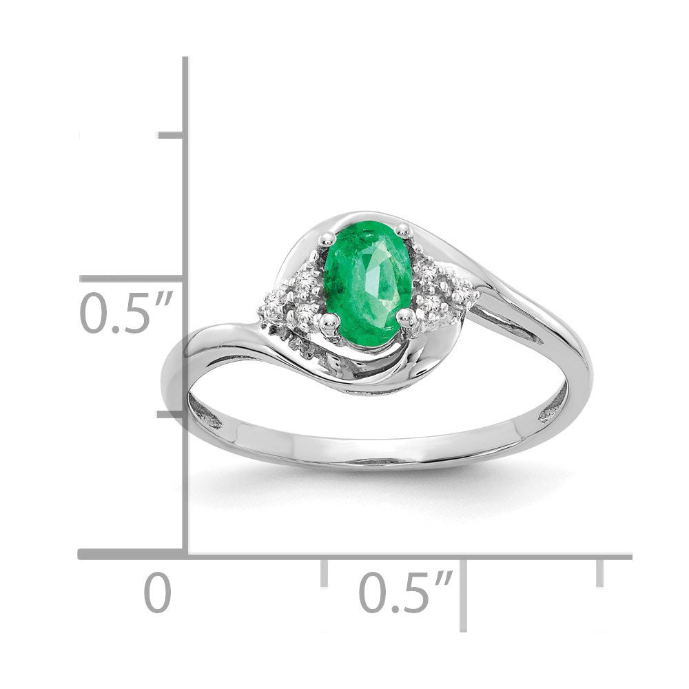 14k White Gold 6x4 Oval May/Emerald and Diamond Ring