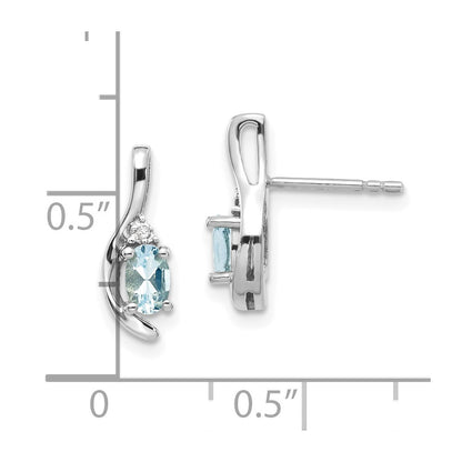 14k White Gold 5x3 Oval March/Aquamarine and Diamond Post Earrings