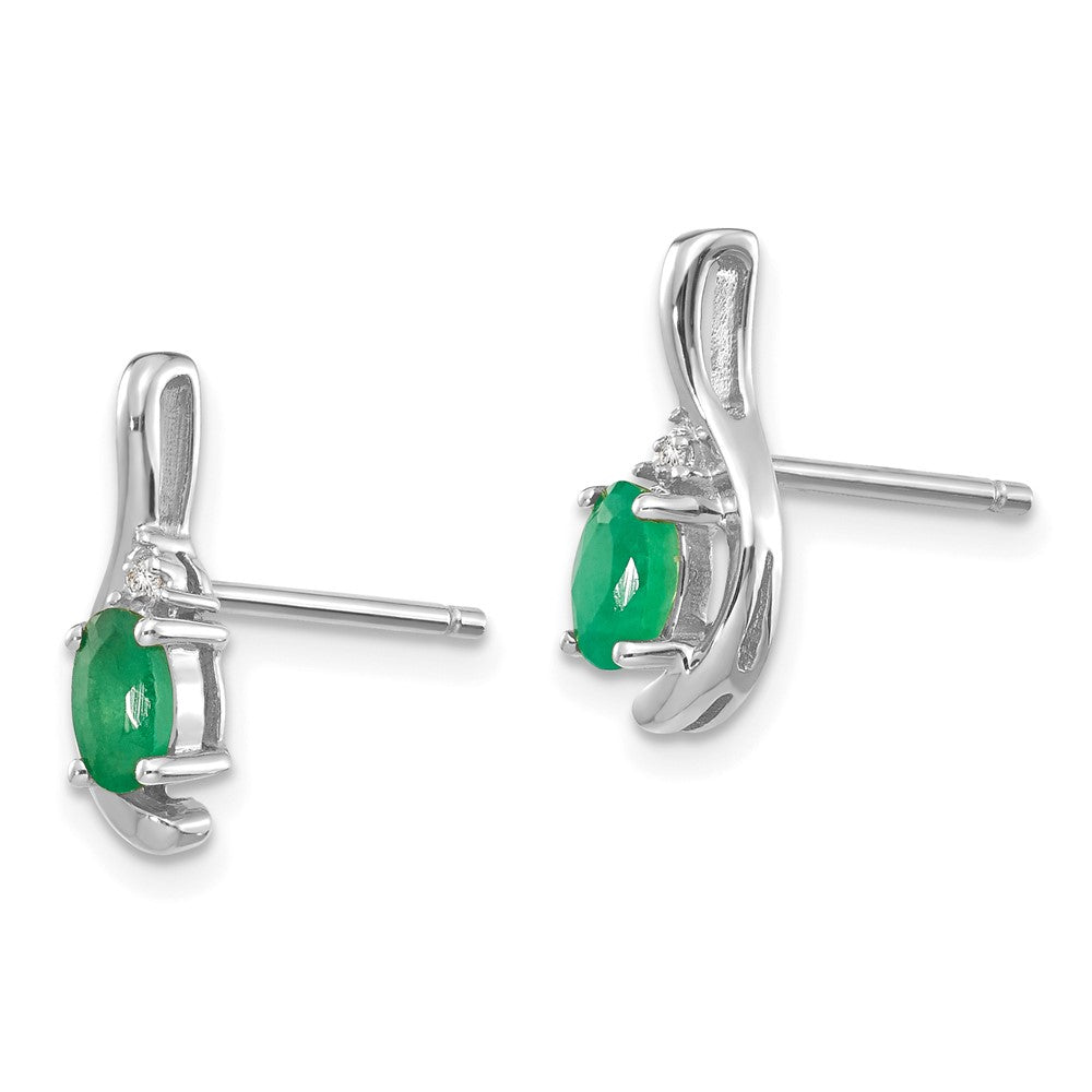 14k White Gold 5x3 Oval May/Emerald and Diamond Post Earrings