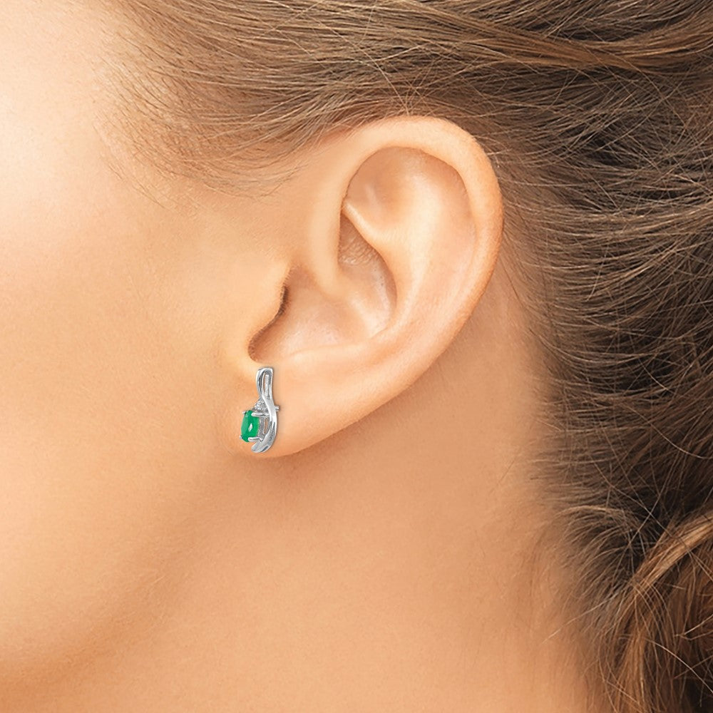 14k White Gold 5x3 Oval May/Emerald and Diamond Post Earrings