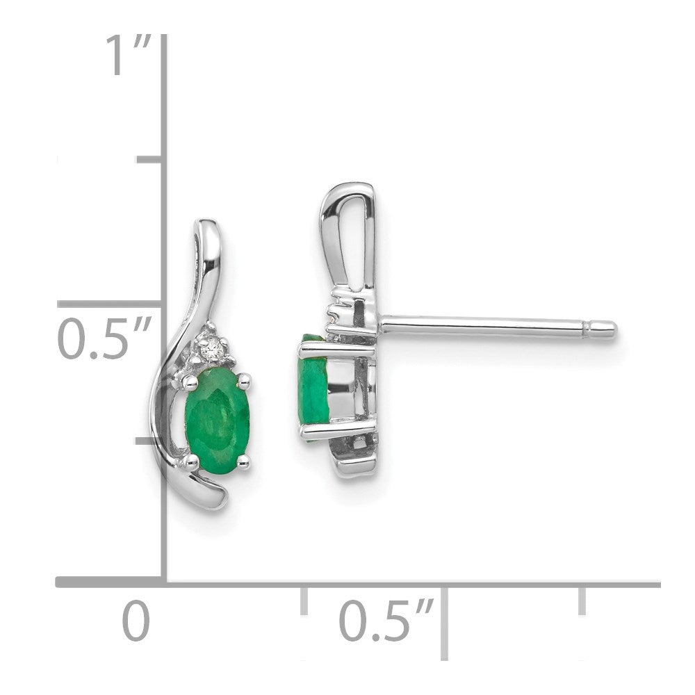 14k White Gold 5x3 Oval May/Emerald and Diamond Post Earrings